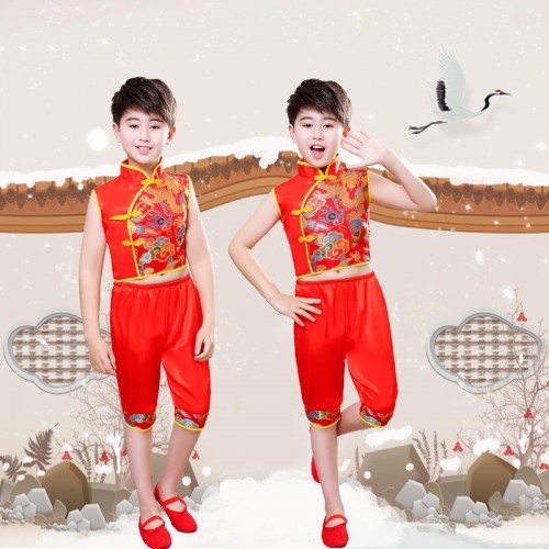 Girls kids Chinese Dragon Folk Dance Costumes Boys Girls Children New Year Celebration Festival lion dance wear for Girls